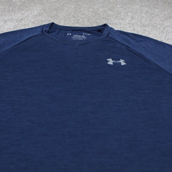 Under Armour The Tech Tee Shirt Mens Small Blue UA V-Neck Polyester S/S Pullover - Picture 4 of 12